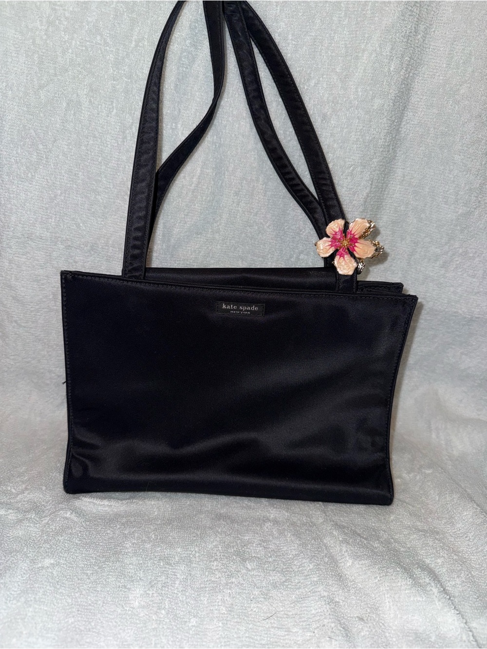 kate spade Black Nylon Shoulder Bag with Floral Charm